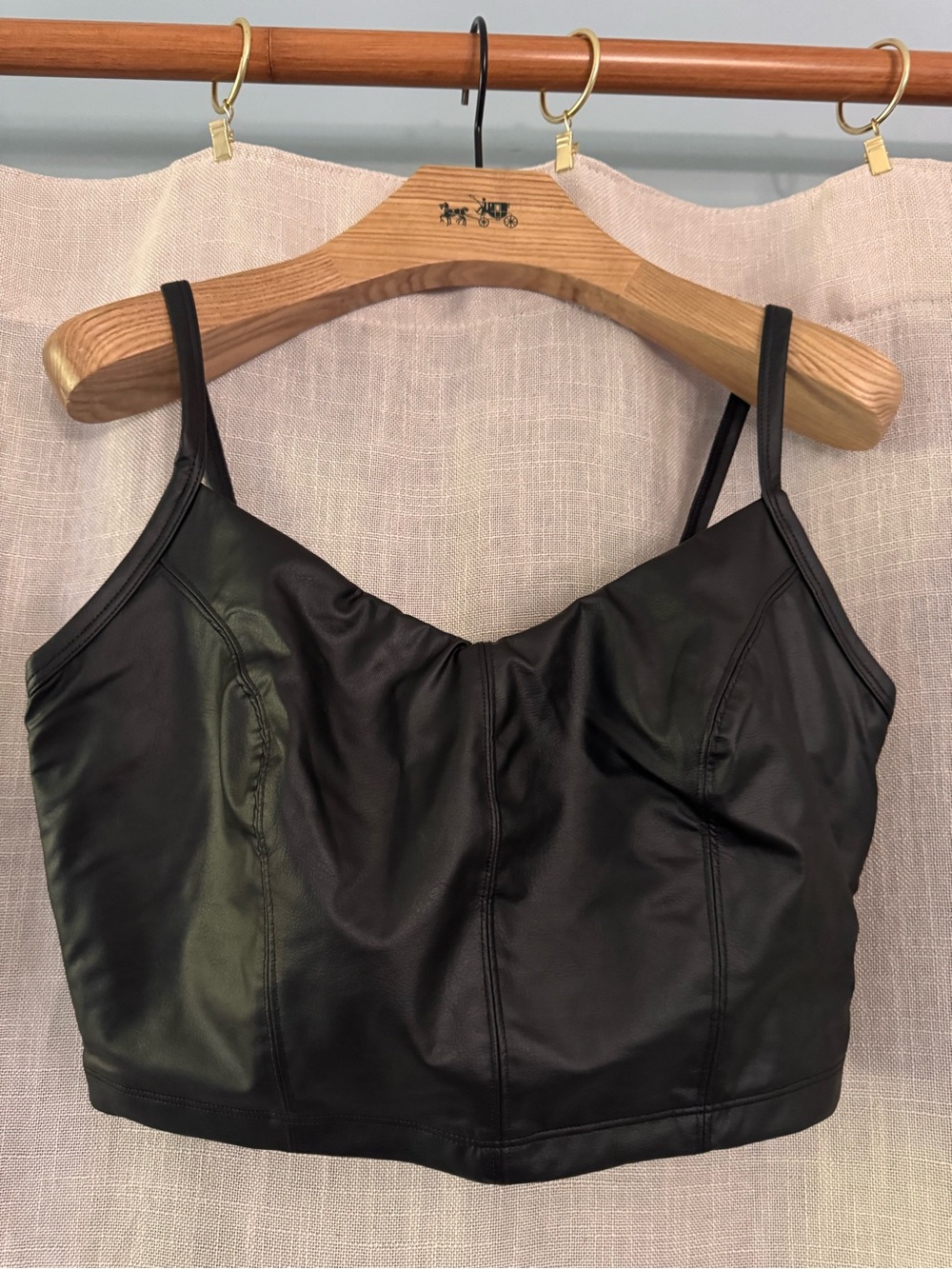 Aerie offline black faux leather mini crop tank top size medium